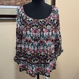 Fever Floral Print Long Sleeve Flowy Top